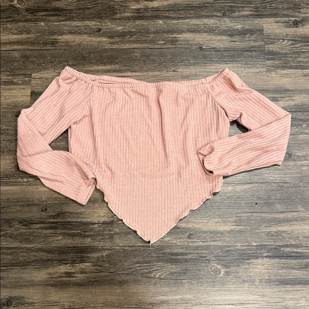 Pink Off-Shoulder Ribbed Top
